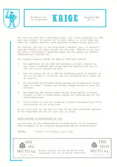 Krige Nuusbrief Nommer 015