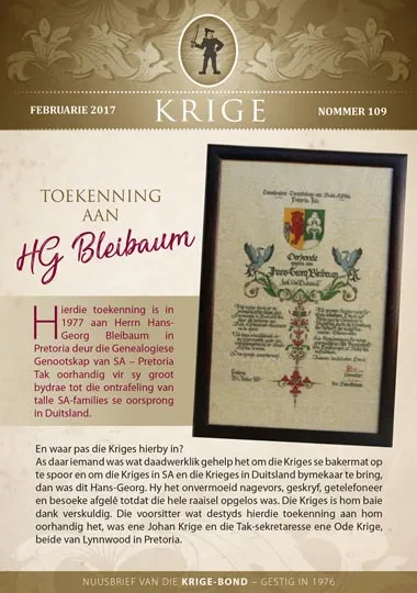 Krige Nuusbrief Nommer 109