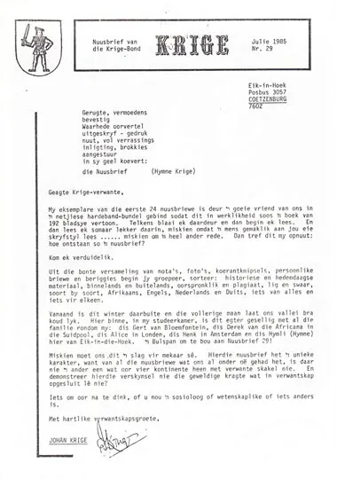 Krige Nuusbrief Nommer 029