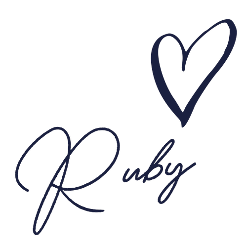 A heart with cursive script that reads "Ruby"