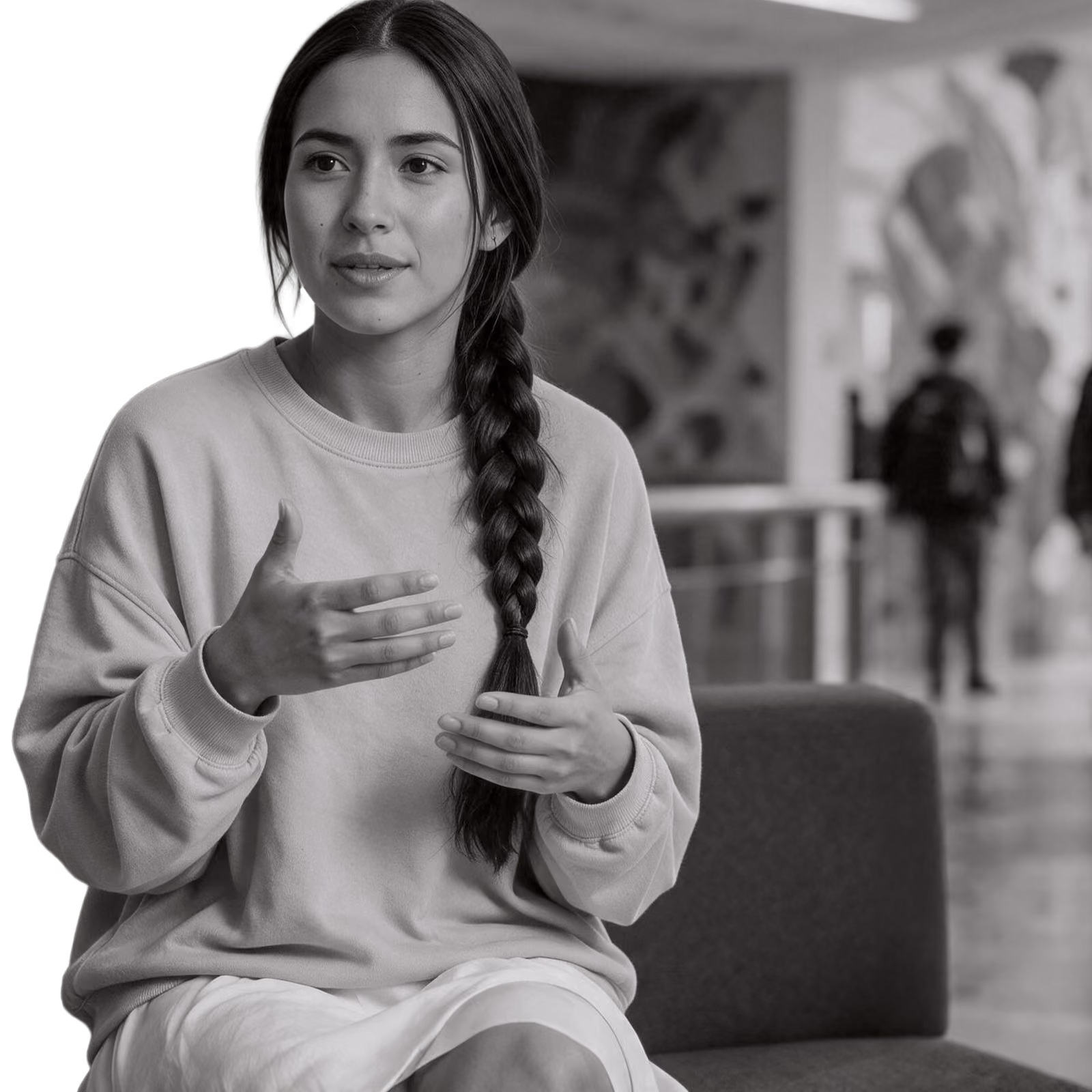 upper school student sitting in a student lounge