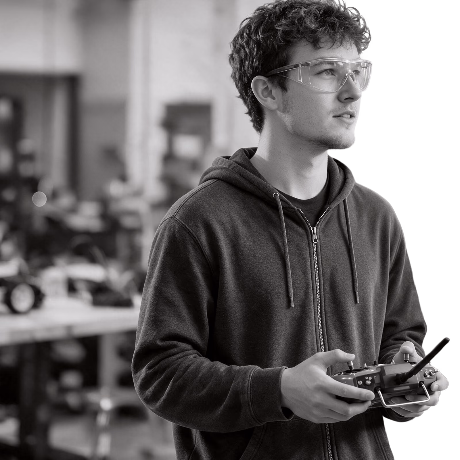 student in a robotics lab
