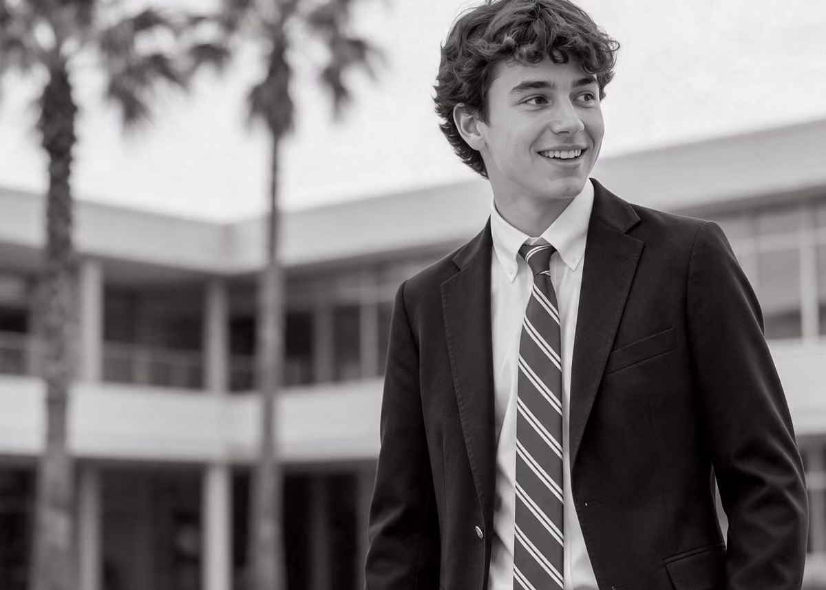 upper school student hanging out on campus