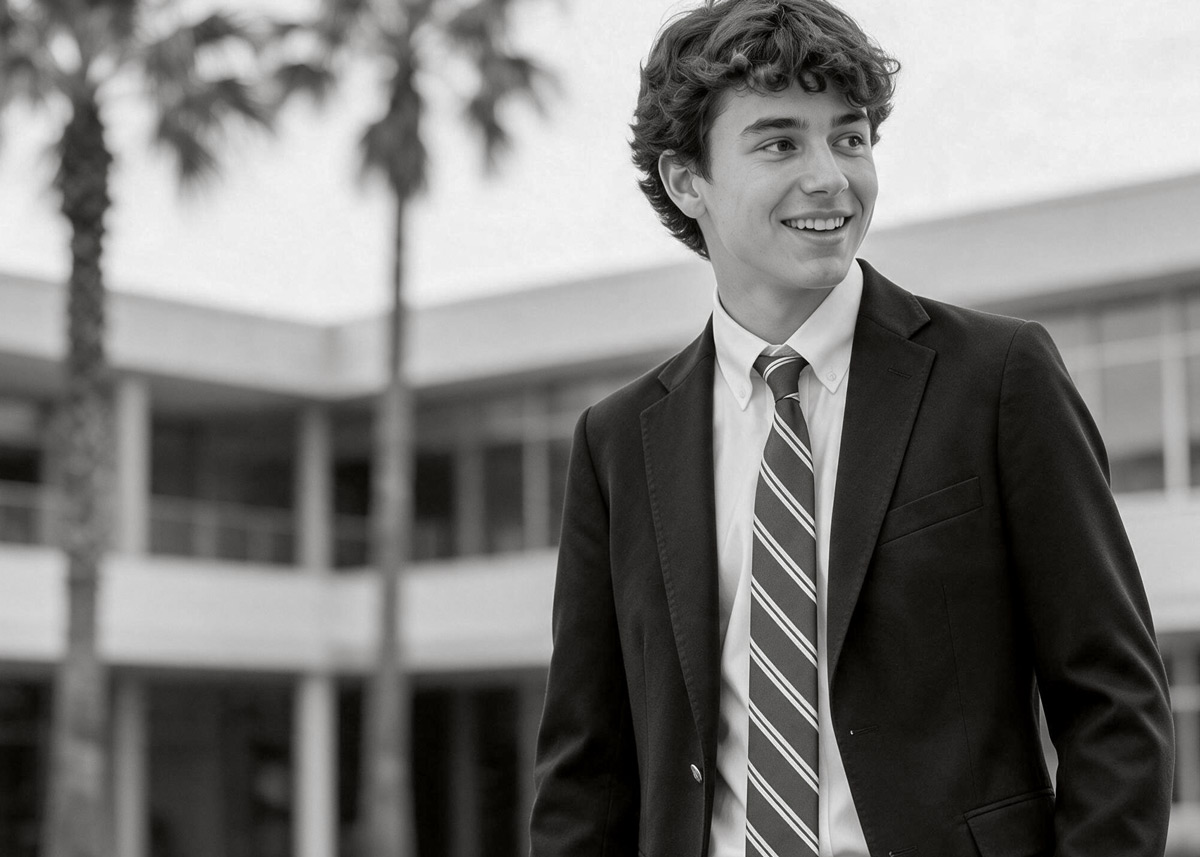 upper school student hanging out on campus