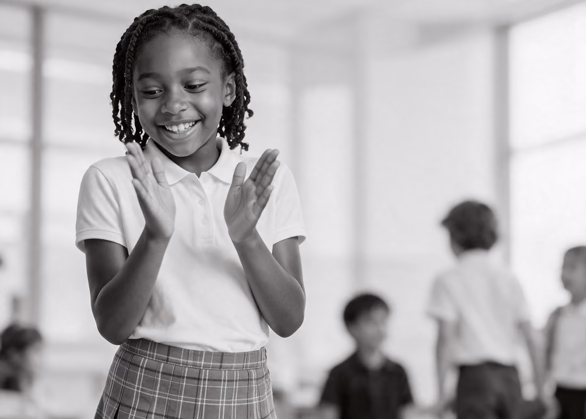lower school student excited in class