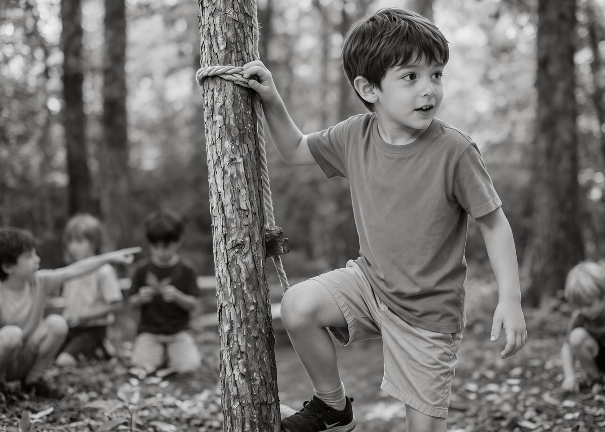 lower school student playing in outdoor learning space