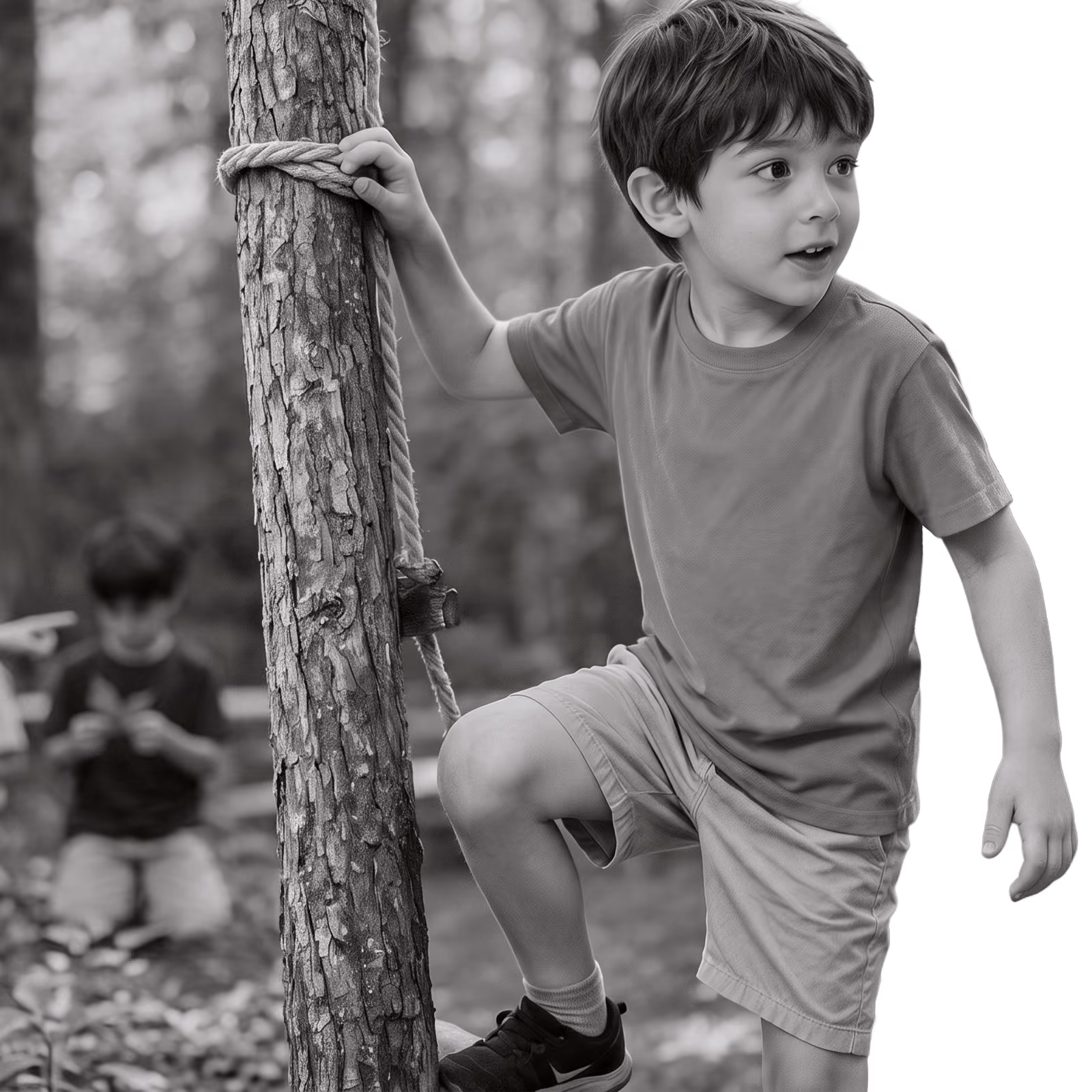 lower school student playing in outdoor learning space