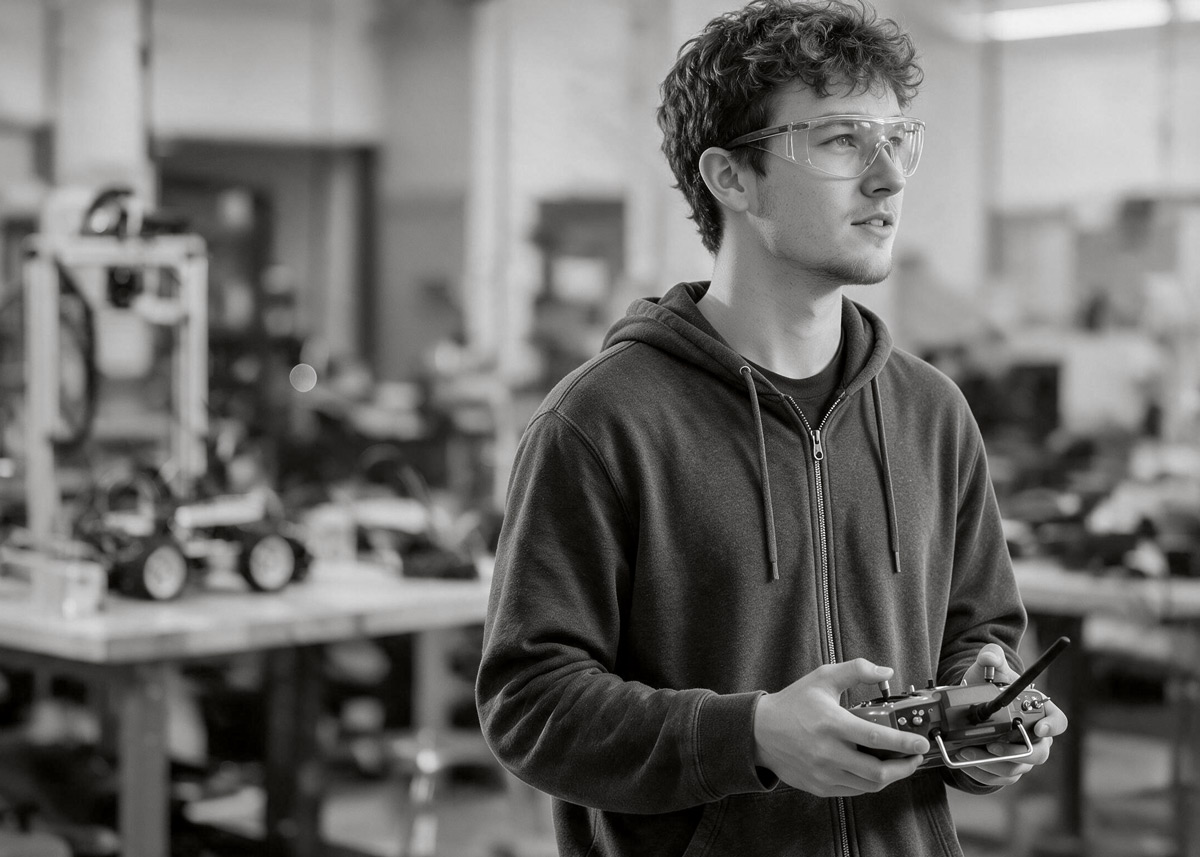 student in a robotics lab