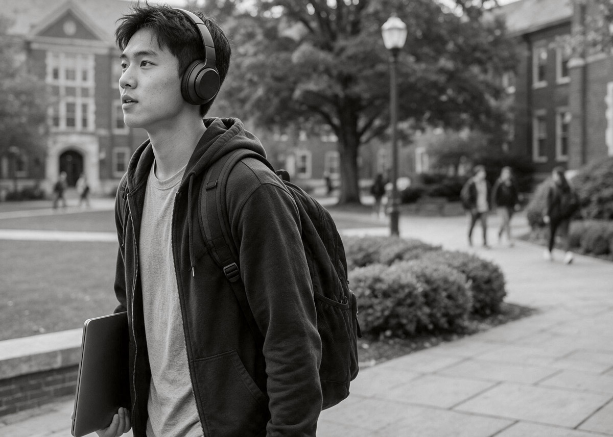 student walking on campus