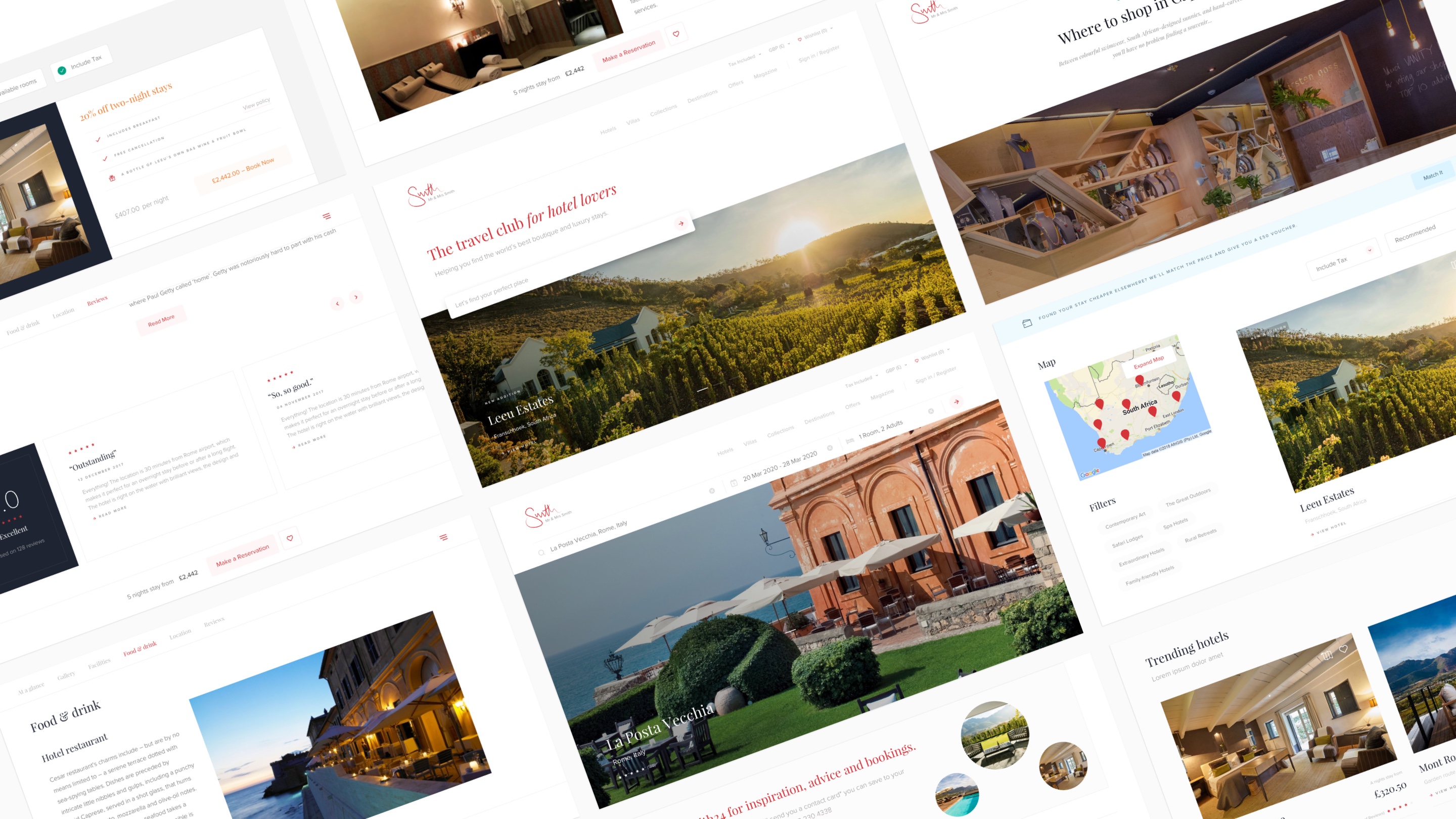 Image showing website visuals for the home page and hotel pages