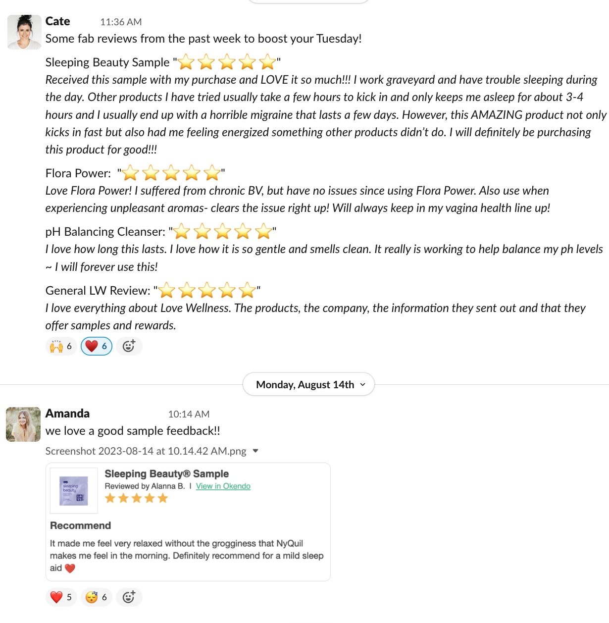 Love Wellness has an internal feedback channel in their Slack