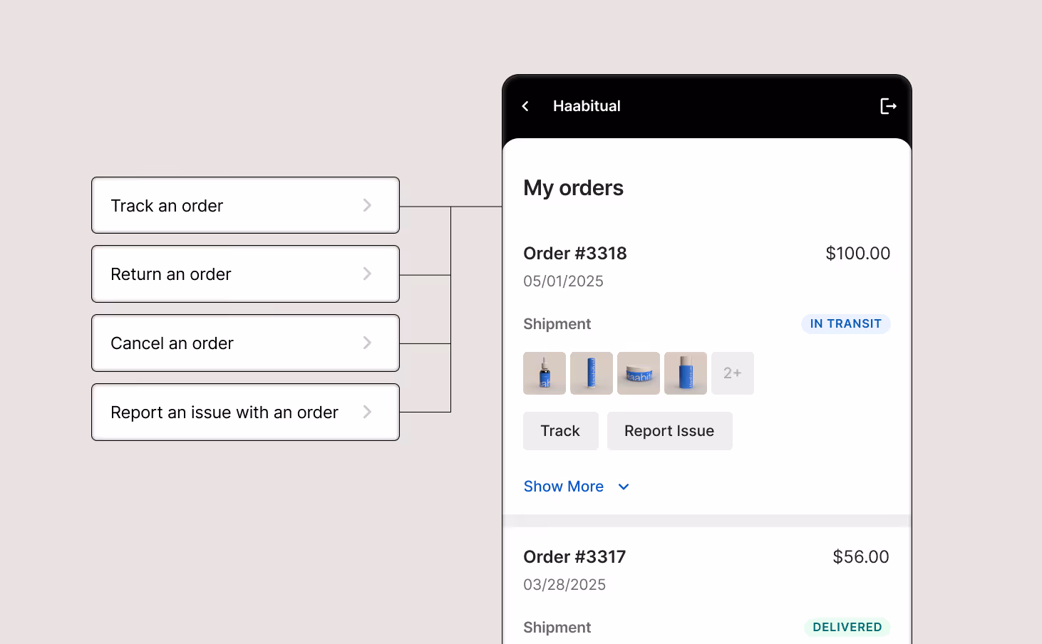 Track, return, cancel, or report an issue with your order in Gorgias Chat