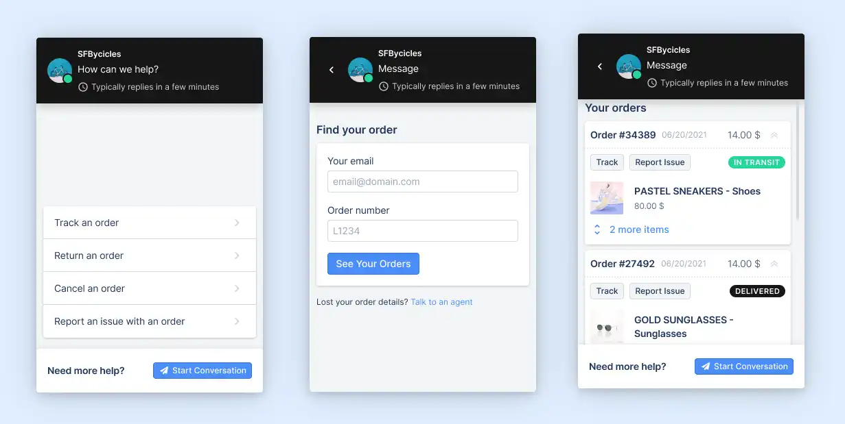 Return automation in chat widget