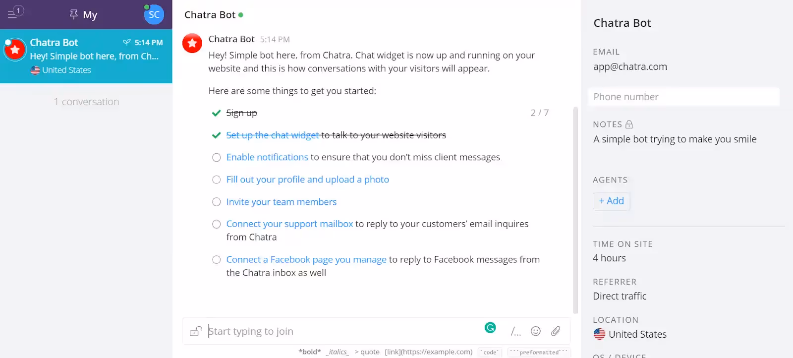 Chatra Bot interface