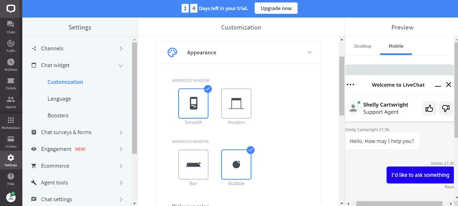 LiveChat interface