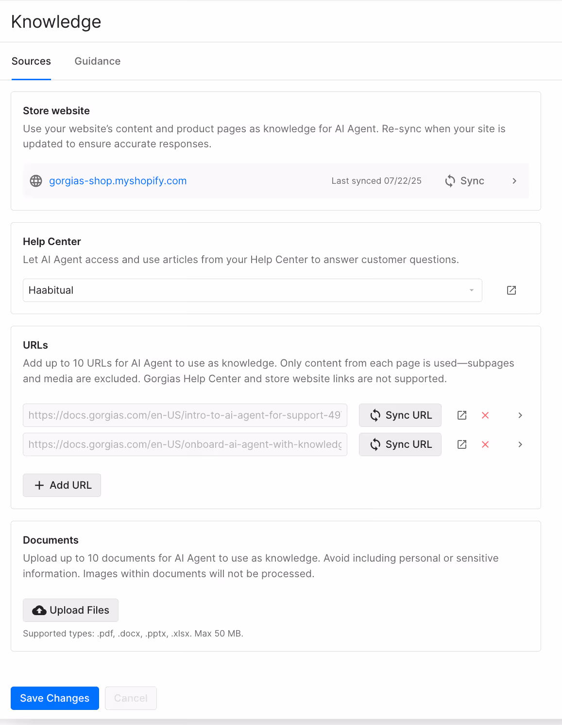 Connect your Help Center and additional knowledge sources to AI Agent
