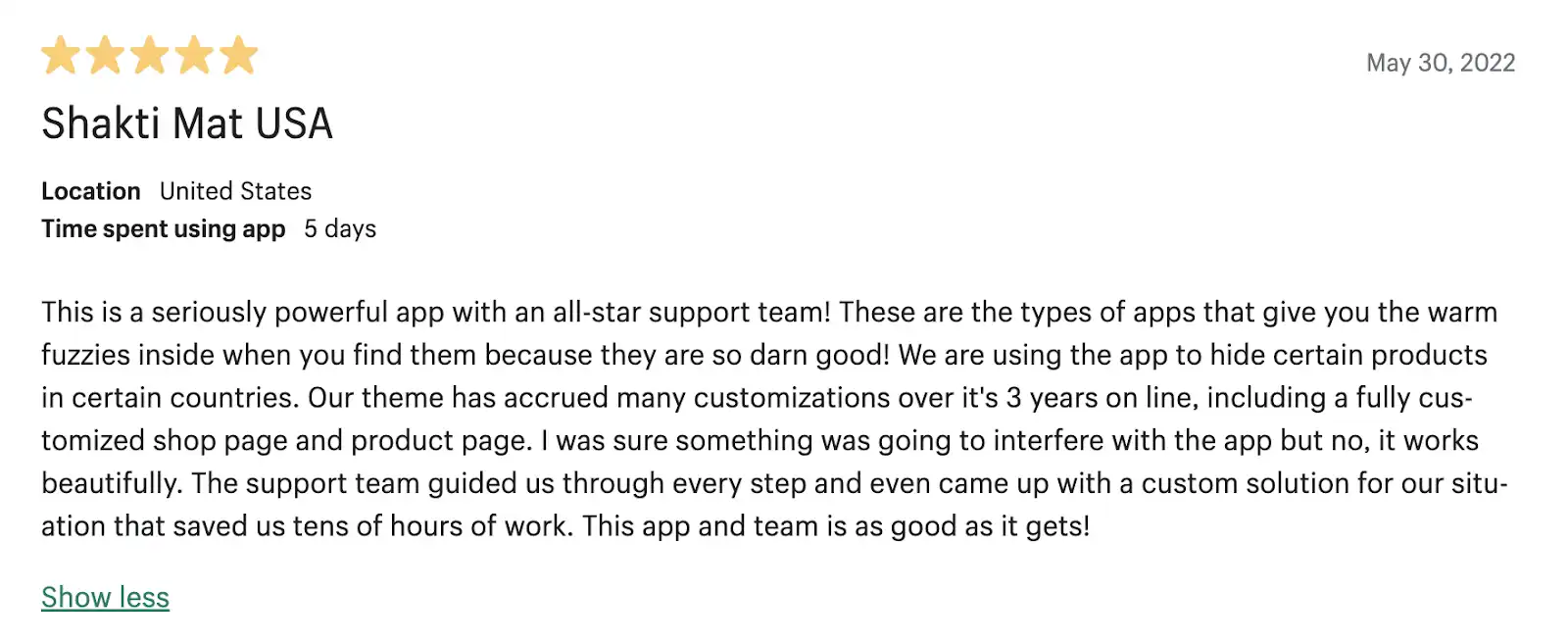 Shakti uses a localization app on Shopify to hide certain items.