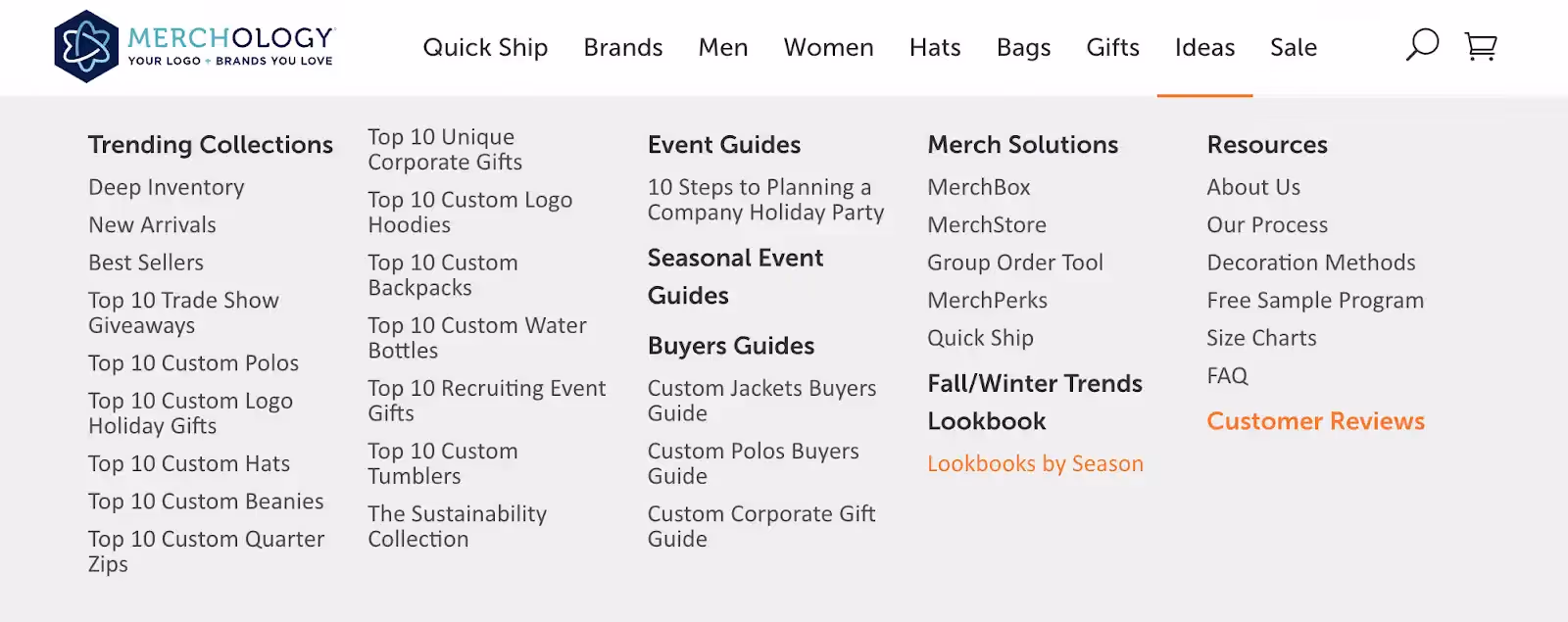 Merchology categorizes products by user behavior, like "Top 10"