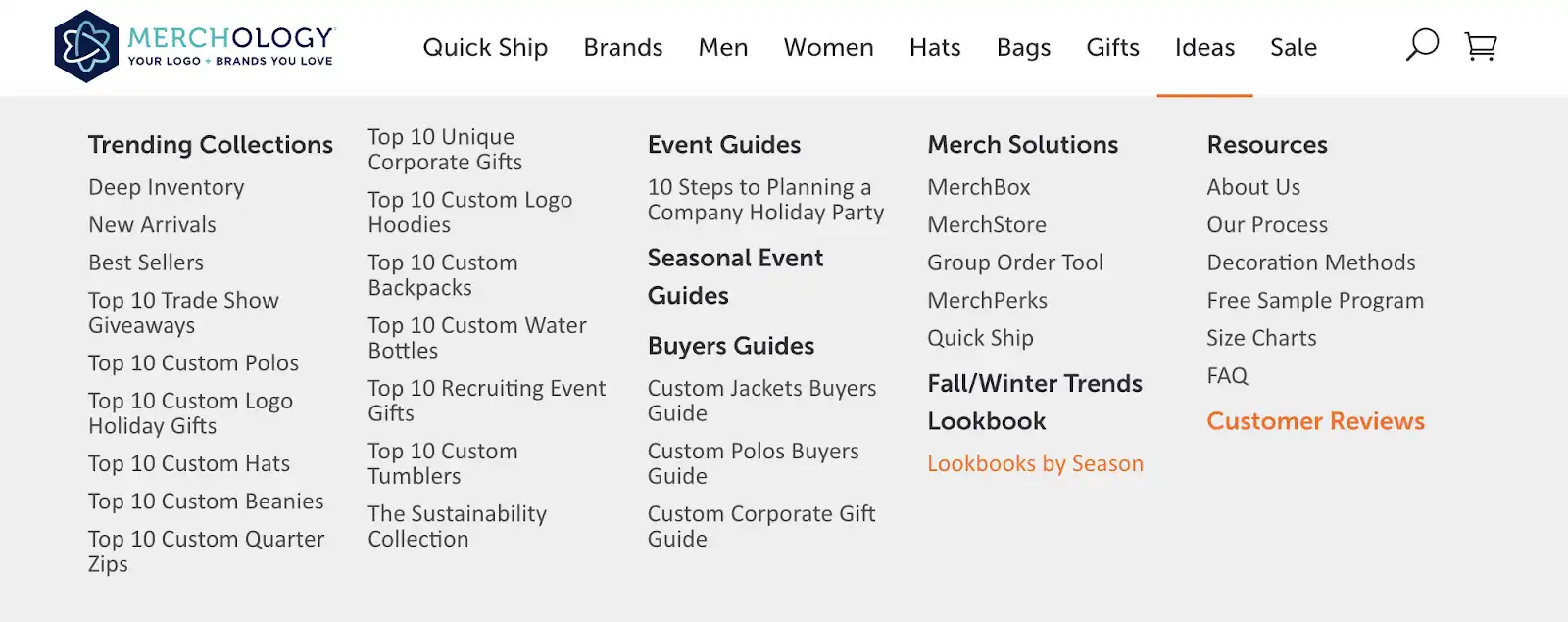 Merchology categorizes products by user behavior, like "Top 10"