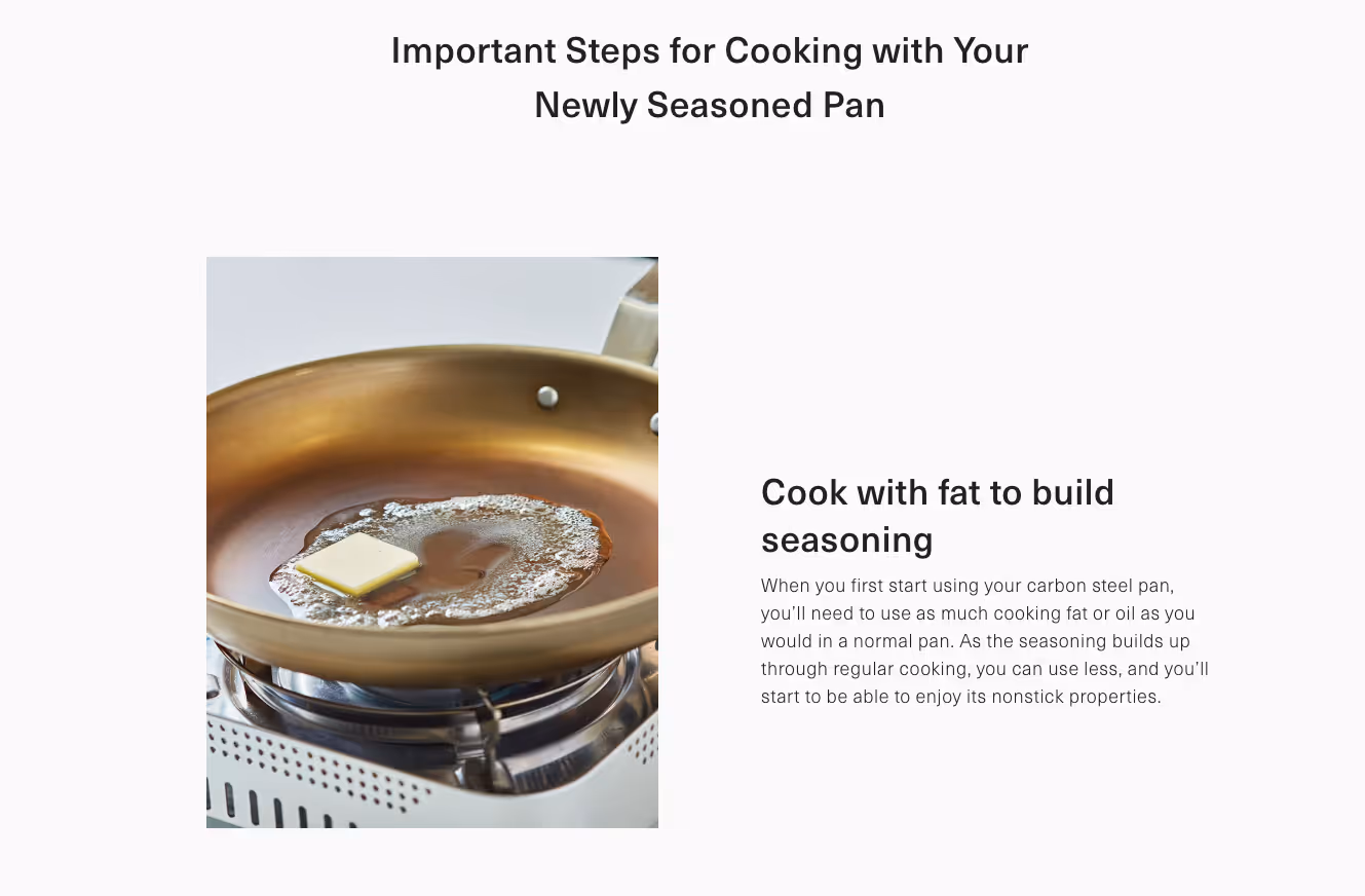 Butter melting in a seasoned carbon steel pan on a gas stove.