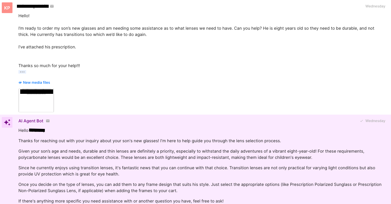 AI Agent gives a customer a glasses recommendation.