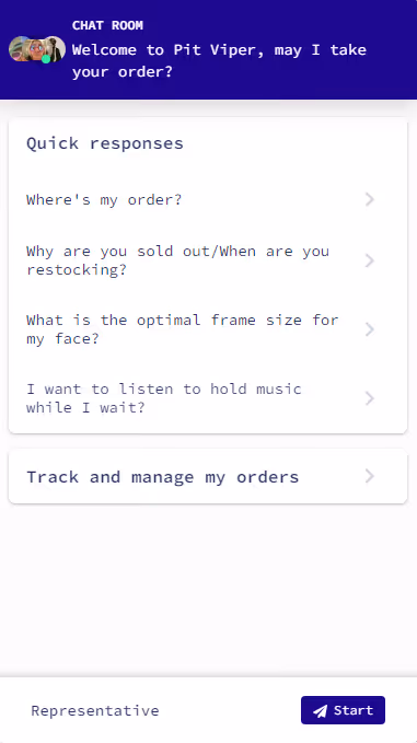 Screenshot of the Pit Viper chatbot