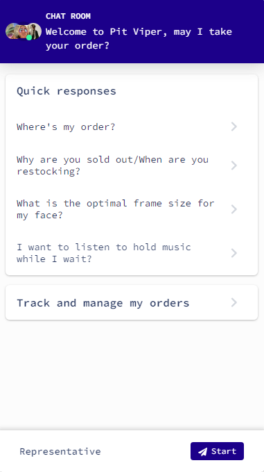 Screenshot of the Pit Viper chatbot