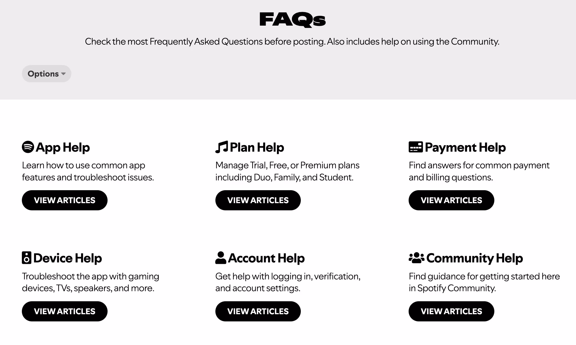 Spotify's FAQ page