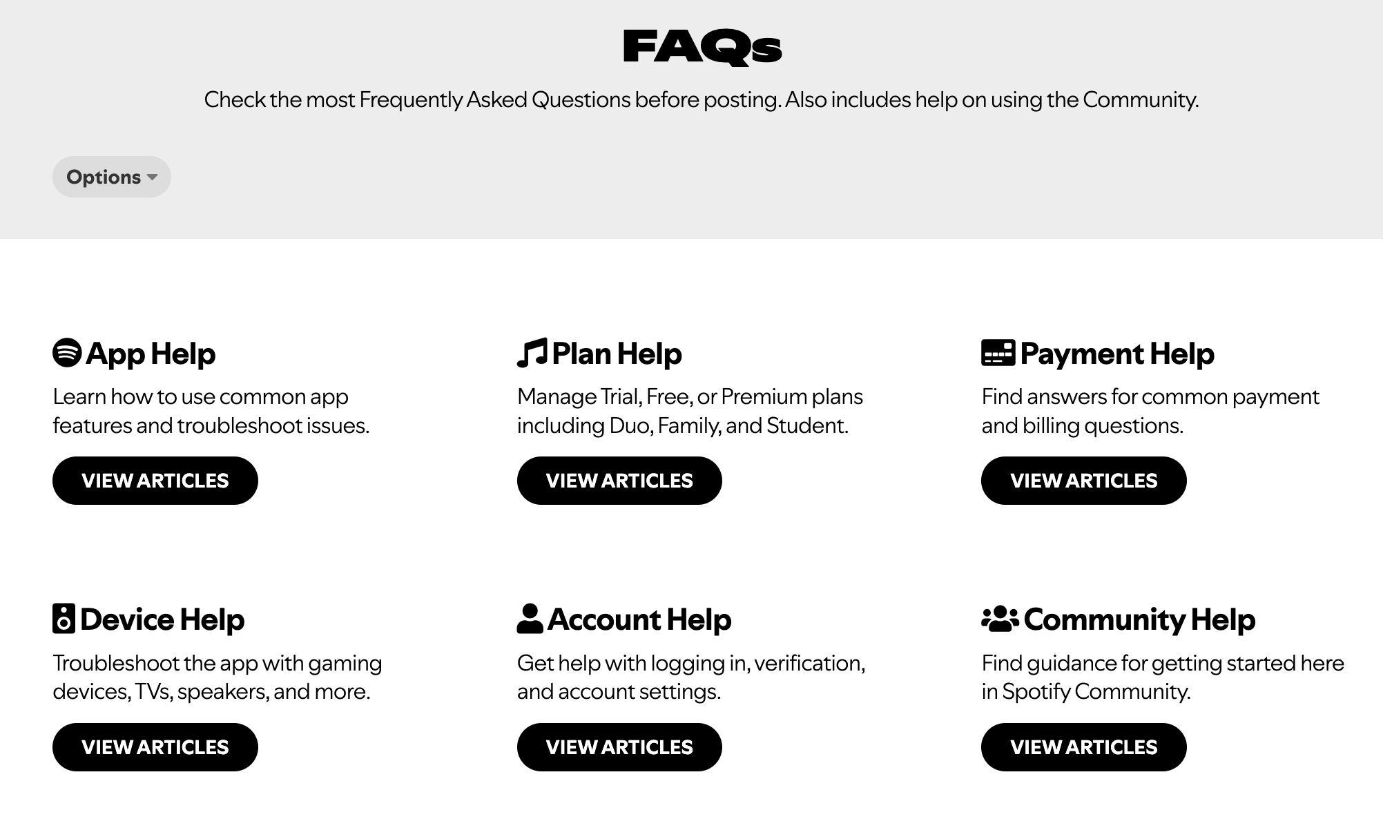 Spotify's FAQ page