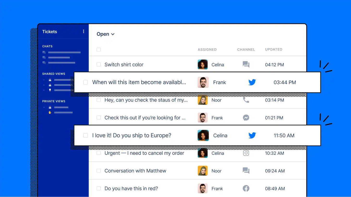 Social media customer support tickets.