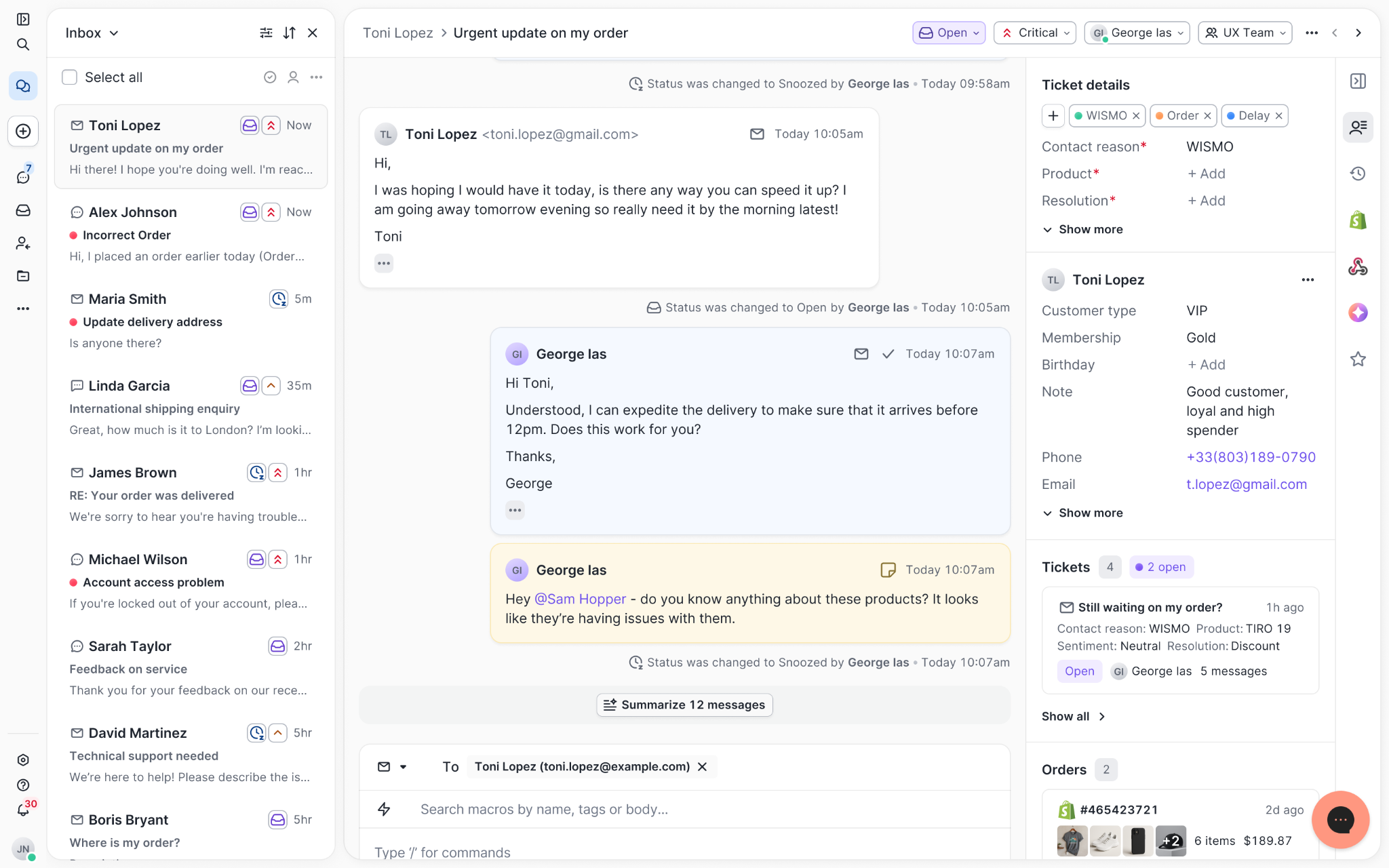 Gorgias's Helpdesk 2.0 uses chat bubbles to format conversations.