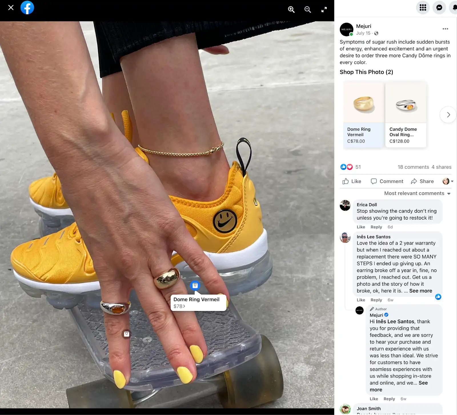 Shoppable Facebook post