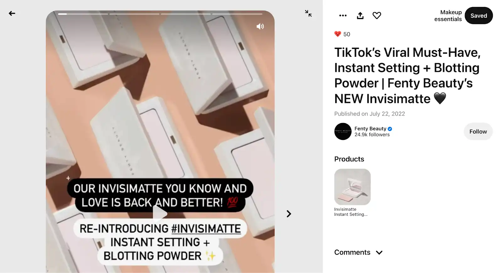 Example of Pinterest shopping