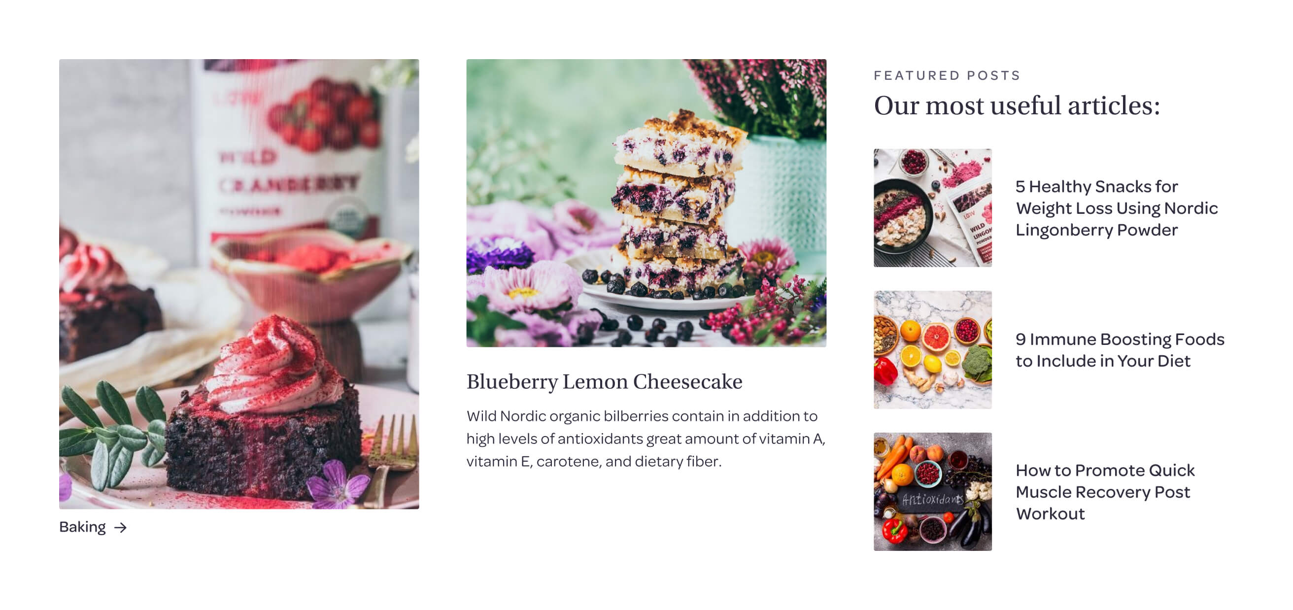 Examples of blog and recipe card links.