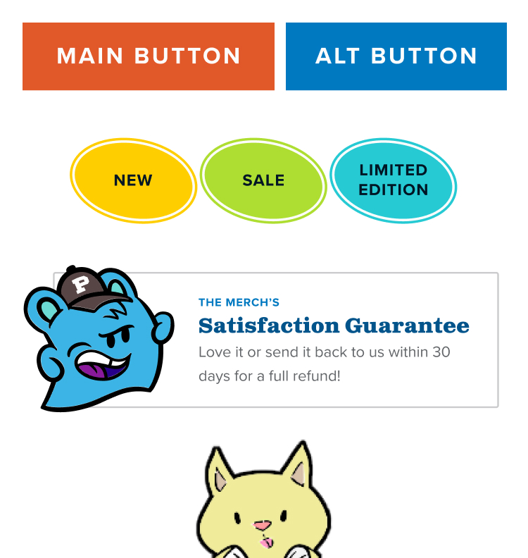 Collage of various UI elements showing the integrated comic characters.