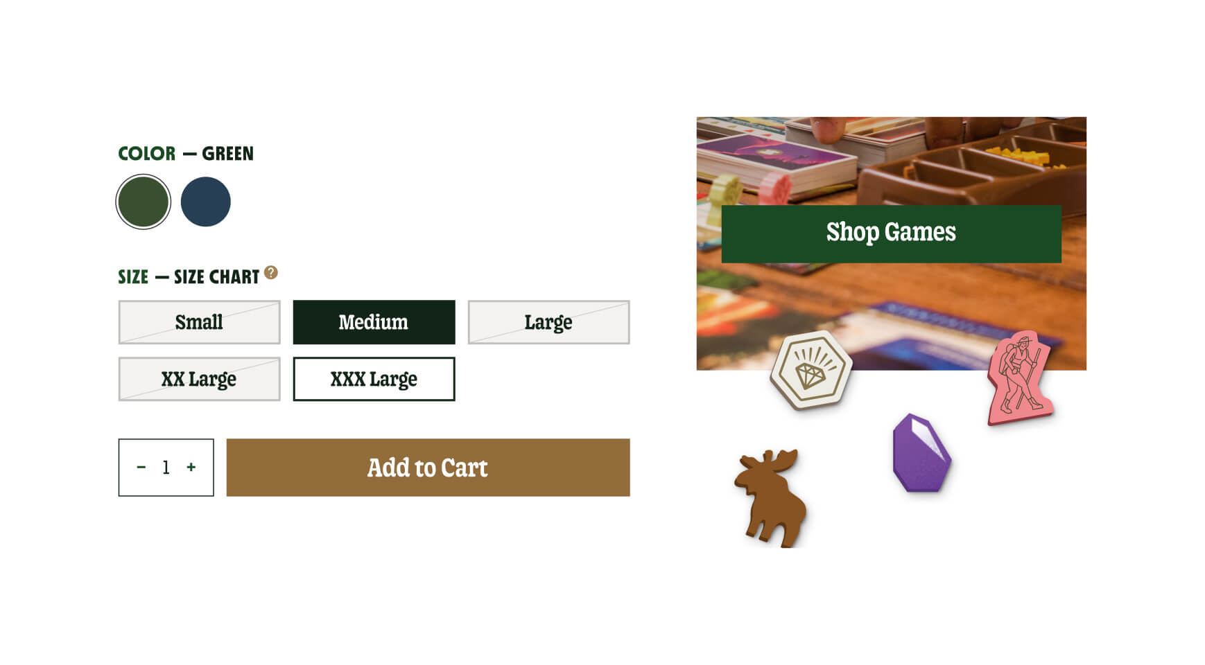 Mood board of UI elements. Includes product form buttons and parallax game pieces.