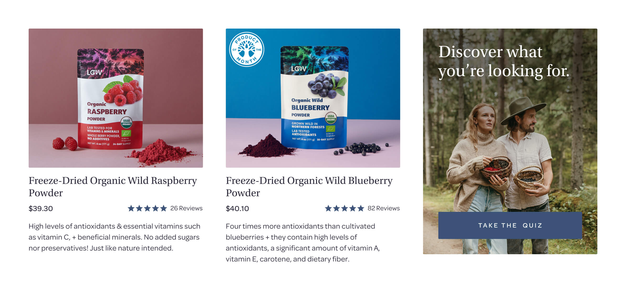 Examples of product and collection card links.