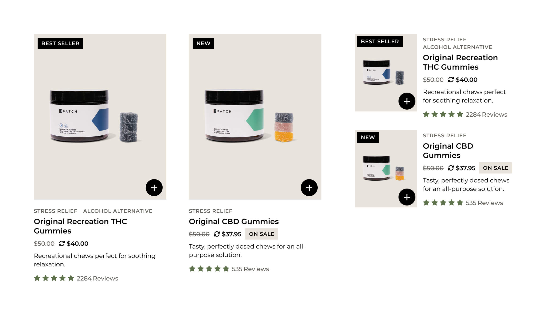 Examples of the product cards for both desktop and mobile.