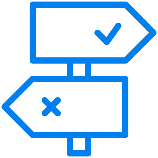 An icon of two signs pointing in the opposite direction, the top pointing to a checkmark and the bottom pointing to an x