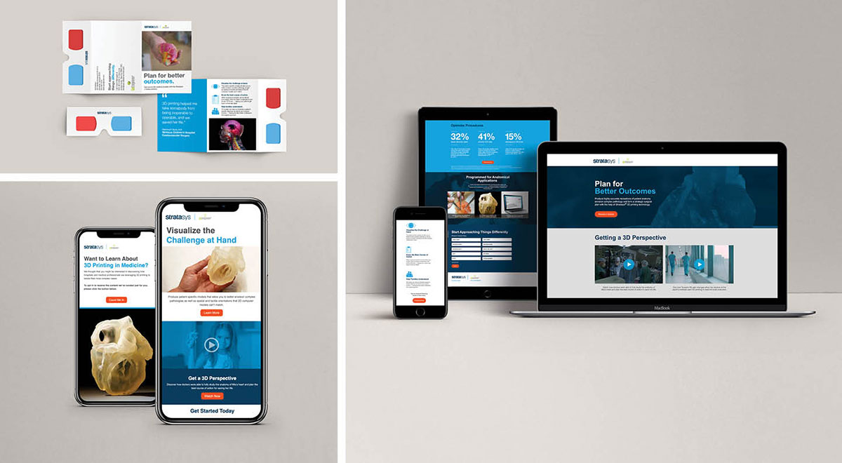 Phone, laptop, and computer screens showing a custom campaign designed for a reseller in the medical field.