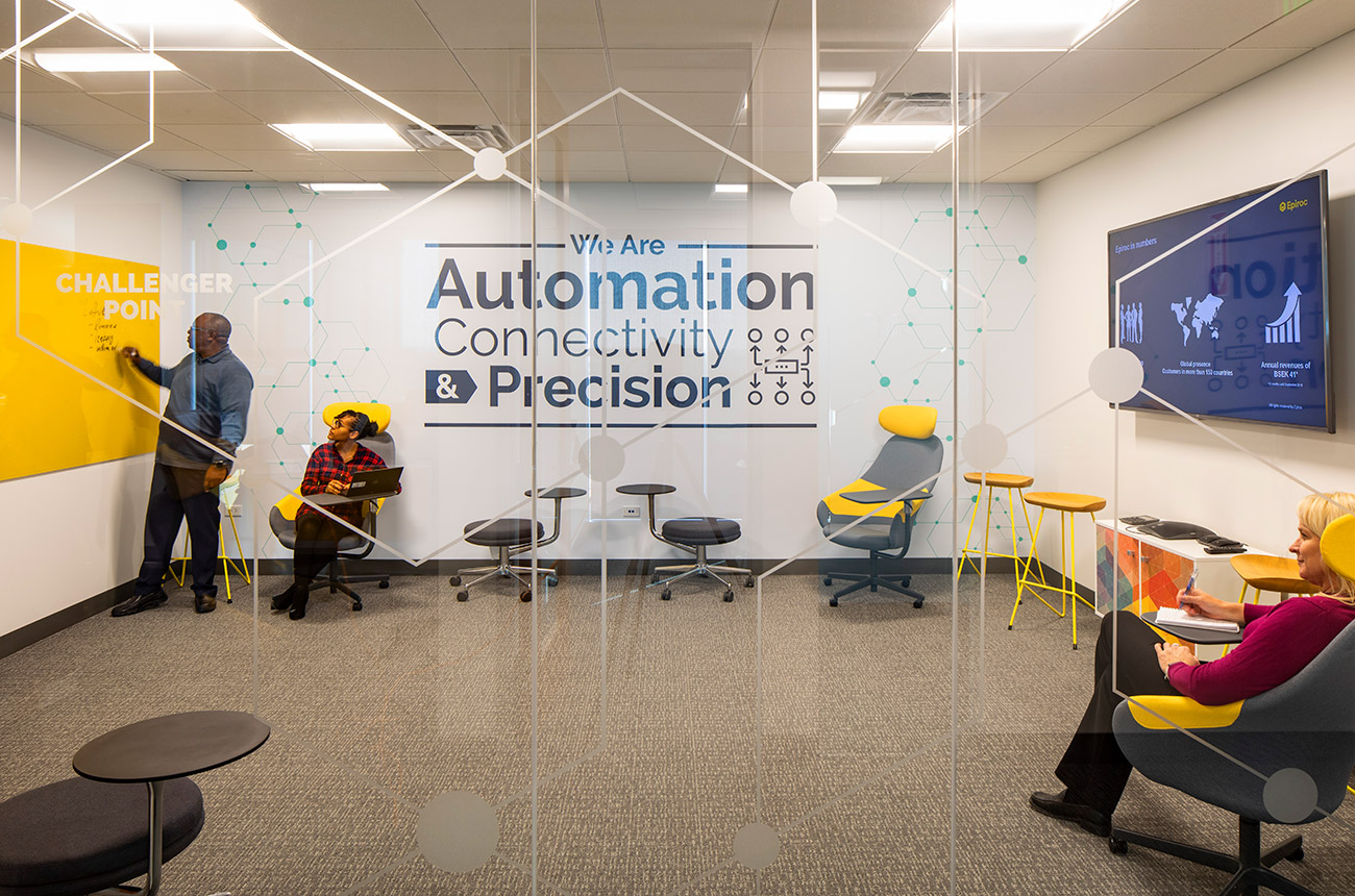 conference room with custom graphics on the walls