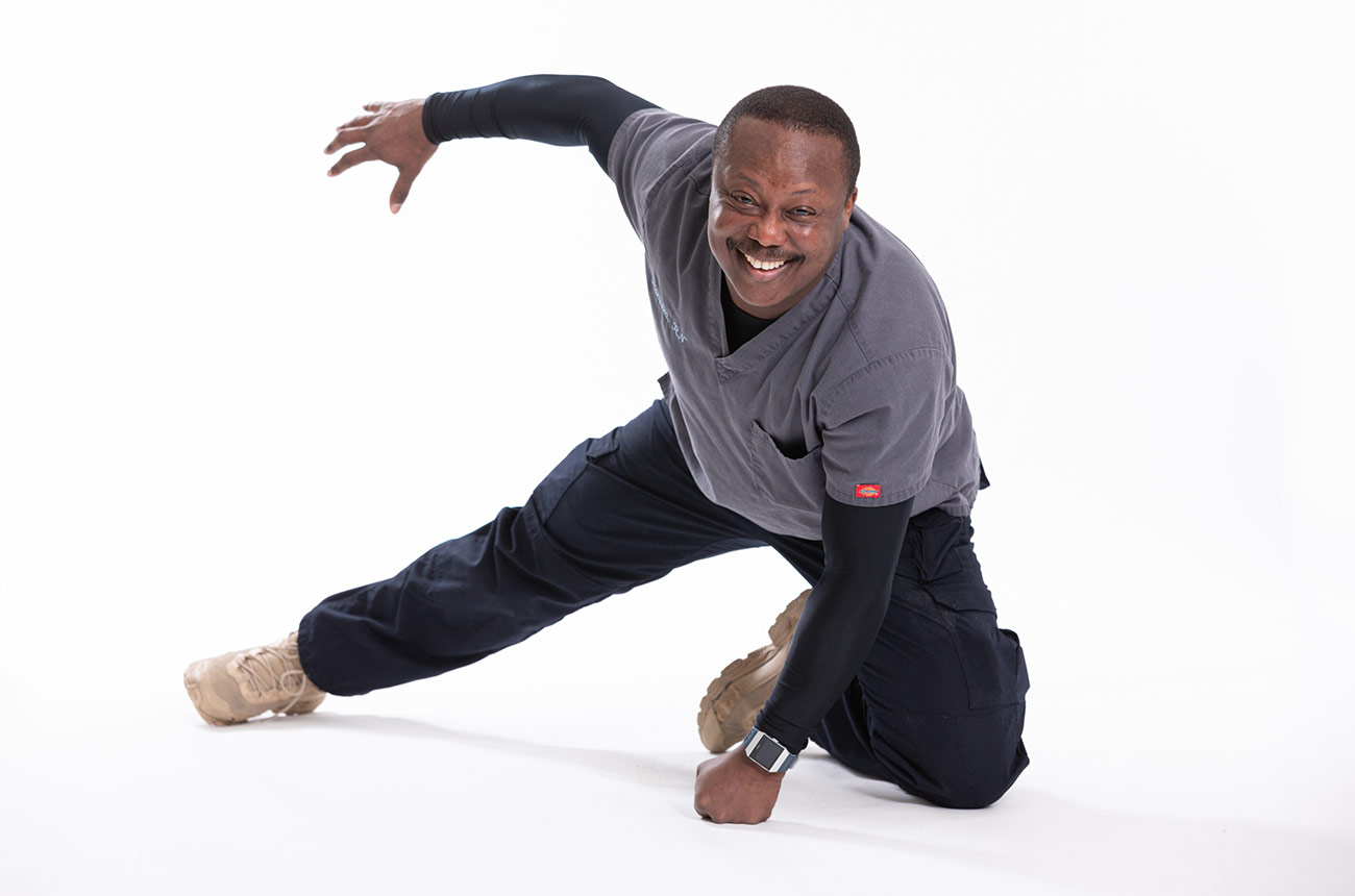 man in a superhero pose
