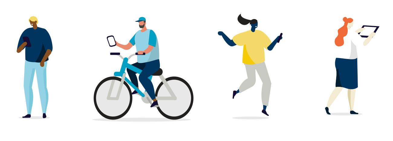 illustration of different people looking a different types of mobile devices
