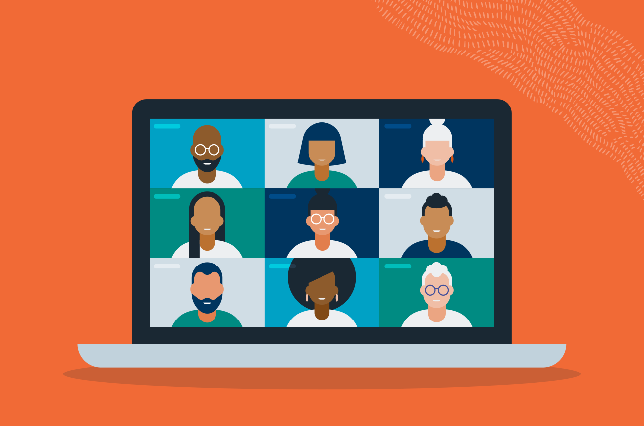 illustration of a laptop with multiple people video conferencing
