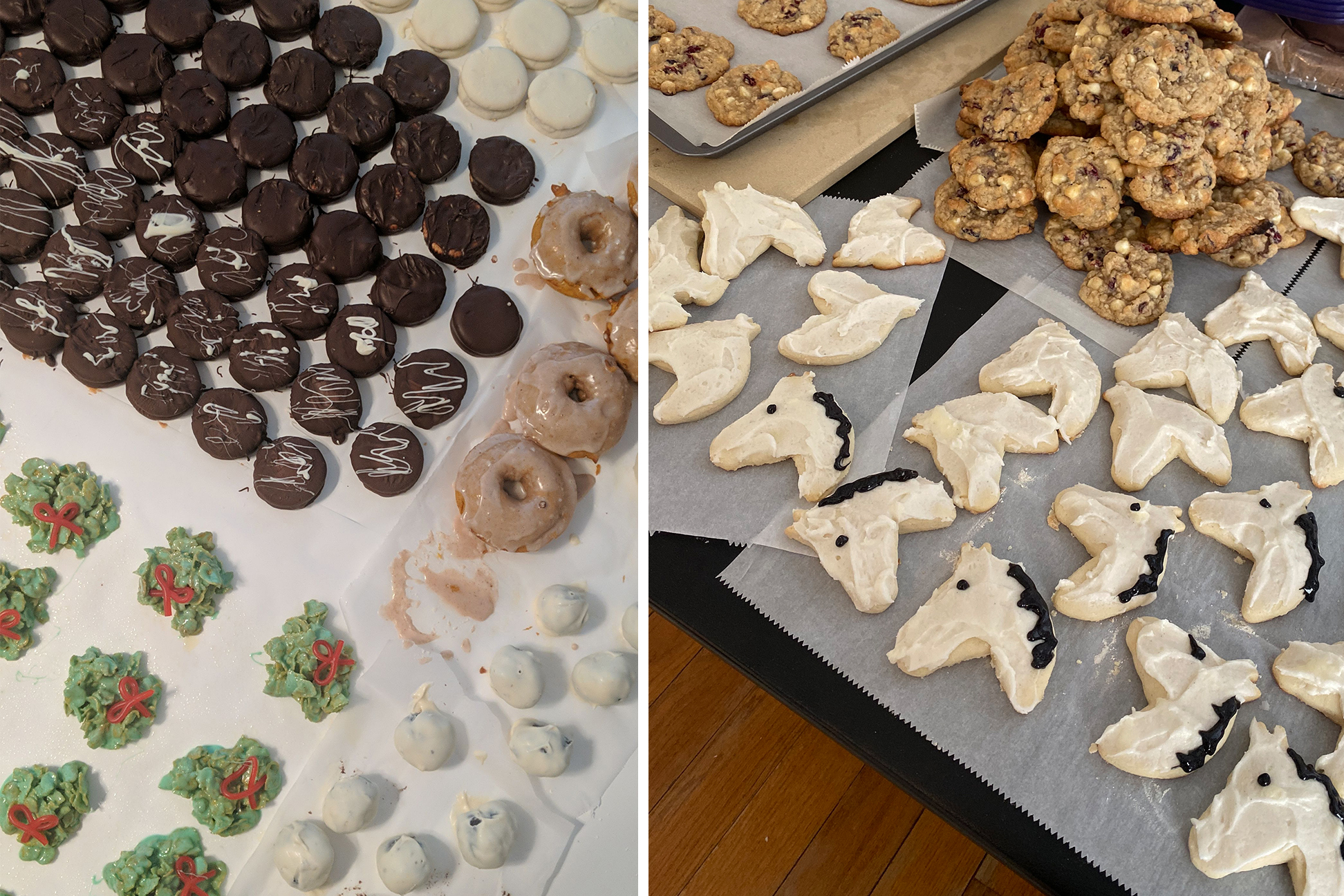  Two side-by-side photos of Christmas cookies. 
