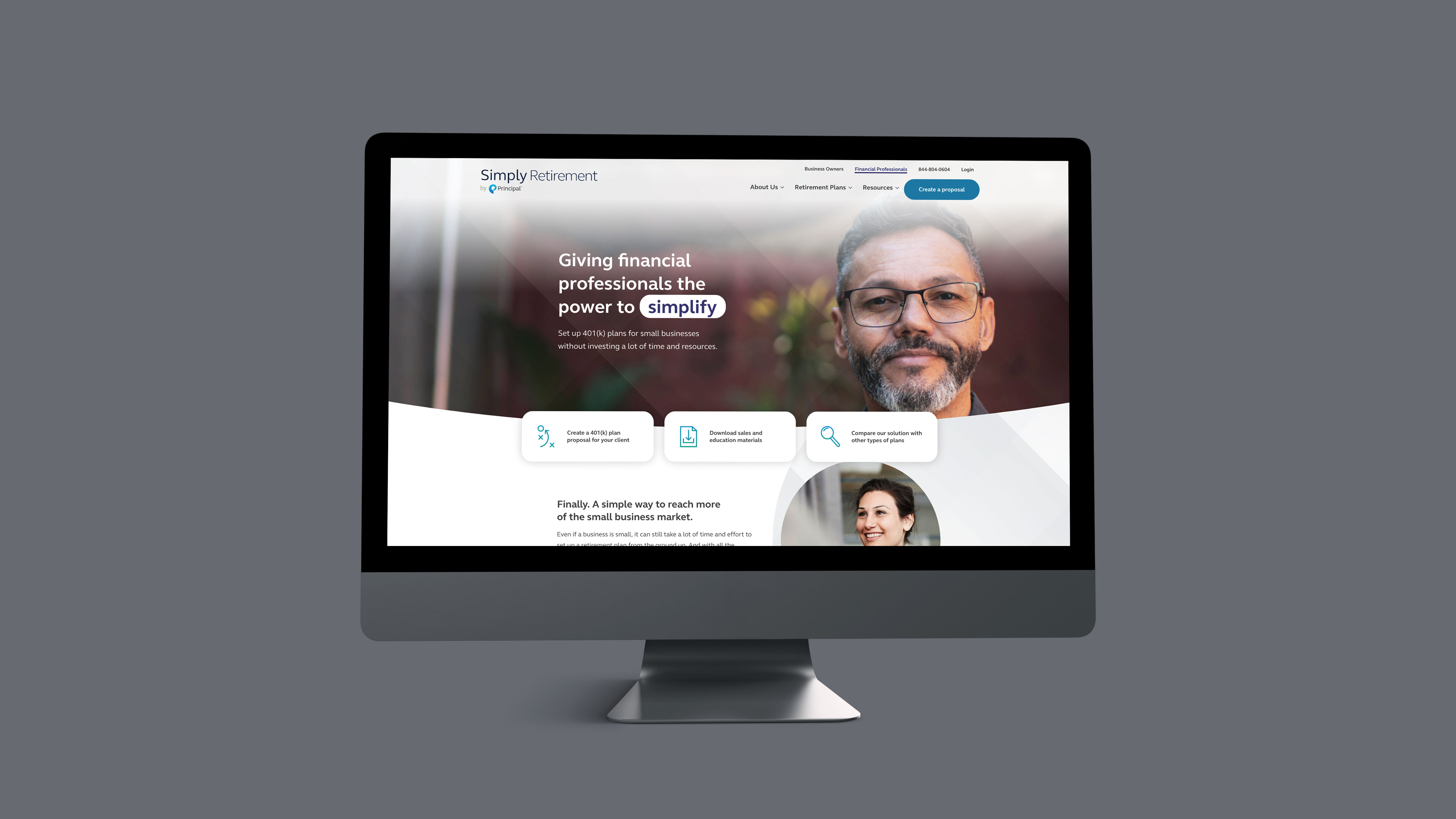 The Simply Retirement by Principal platform pulled up on a computer monitor screen.