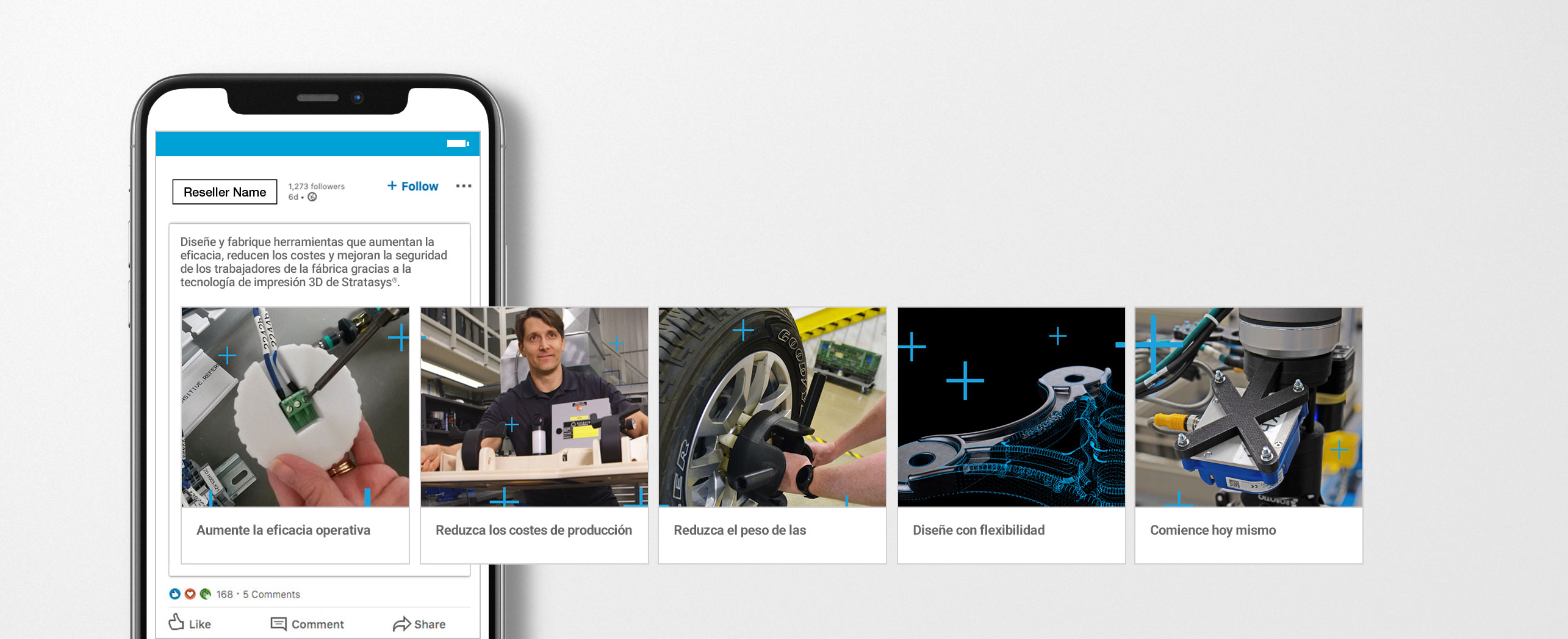 Smartphone displaying carousel ad, with images extending off the right side of the phone. 