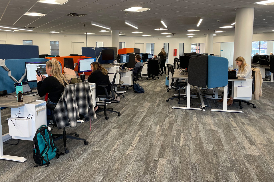 View of open workspace inside the Anthologic office. 