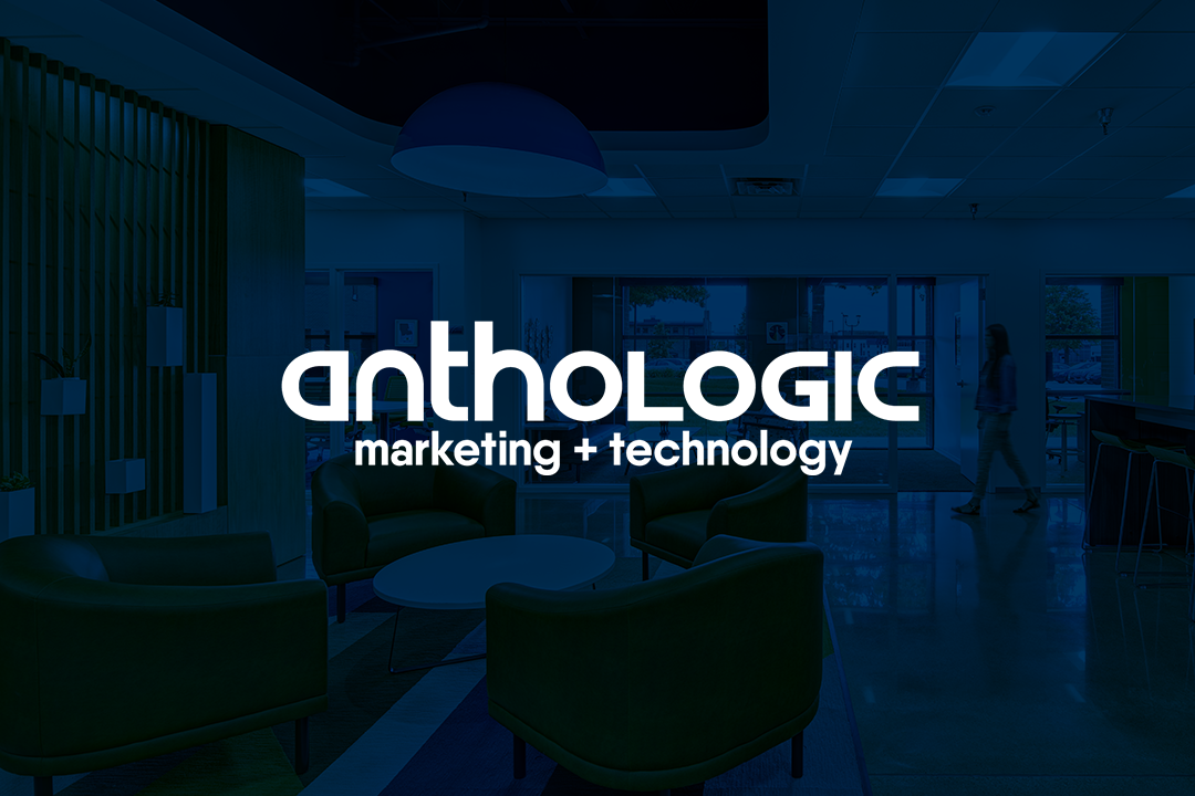 A blue background with the Anthologic: Marketing + Technology logo
