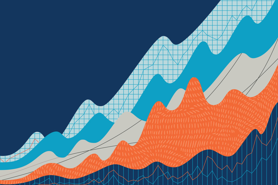 An illustration of line charts in various colors and textures